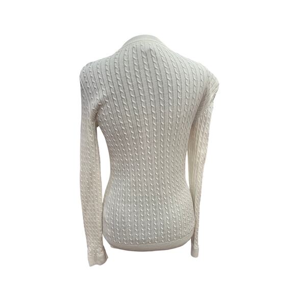 Tommy Hilfiger White Cable Knit Sweater Women’s XS Classic Logo Crewneck - Picture 6 of 8